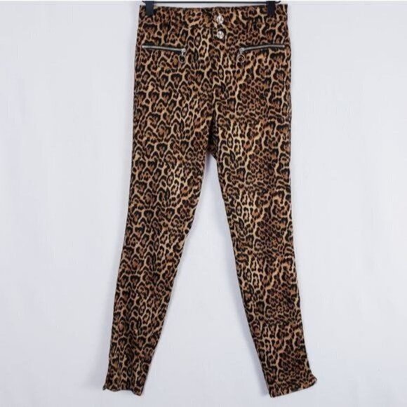 Zara Leopard Animal Print Stretch Ankle Skinny Jean Trousers sz‎ 2 - Picture 5 of 13